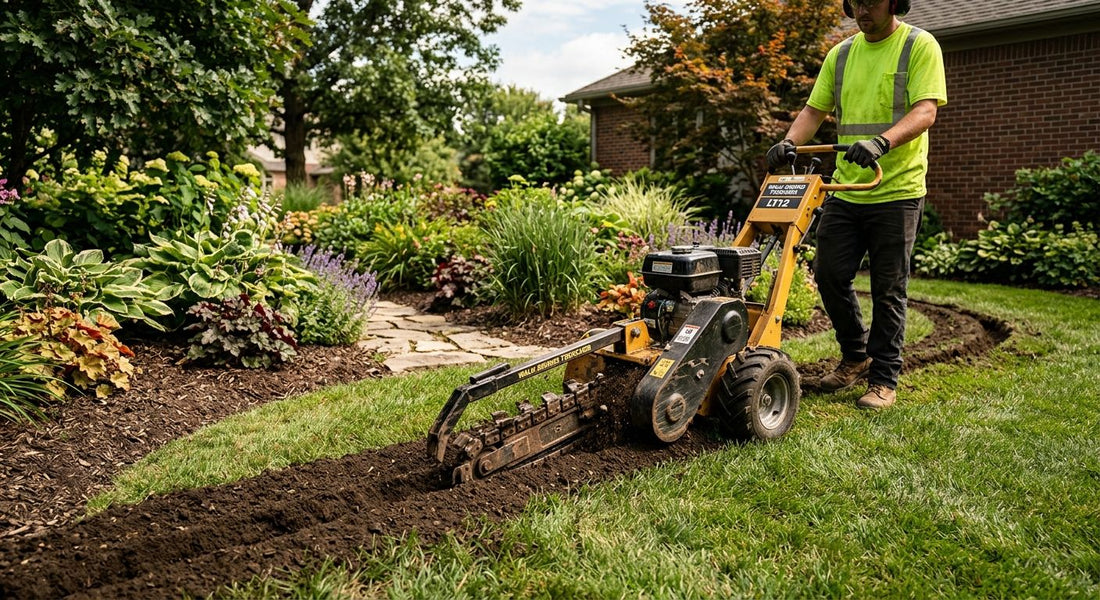 Walk-behind trenchers for landscape bed edging